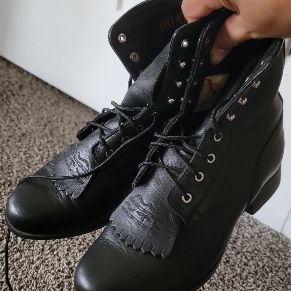 Ariat Black Lace-Up Fringe Ankle Heeled Boots